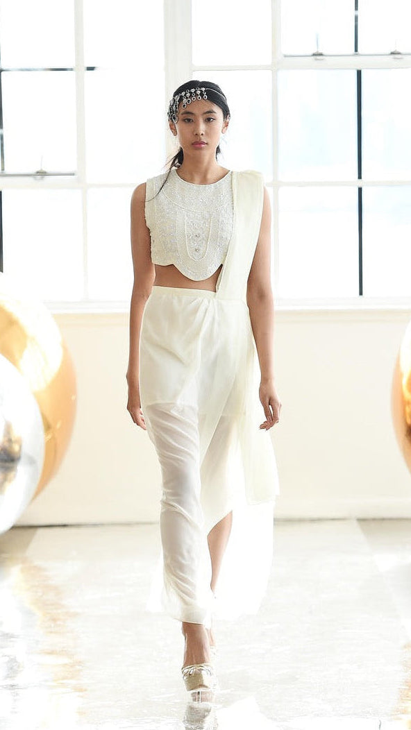 Crop Top with Draped Skirt/Saree