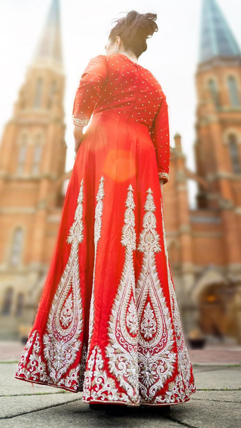 Red Silk Beaded Gown