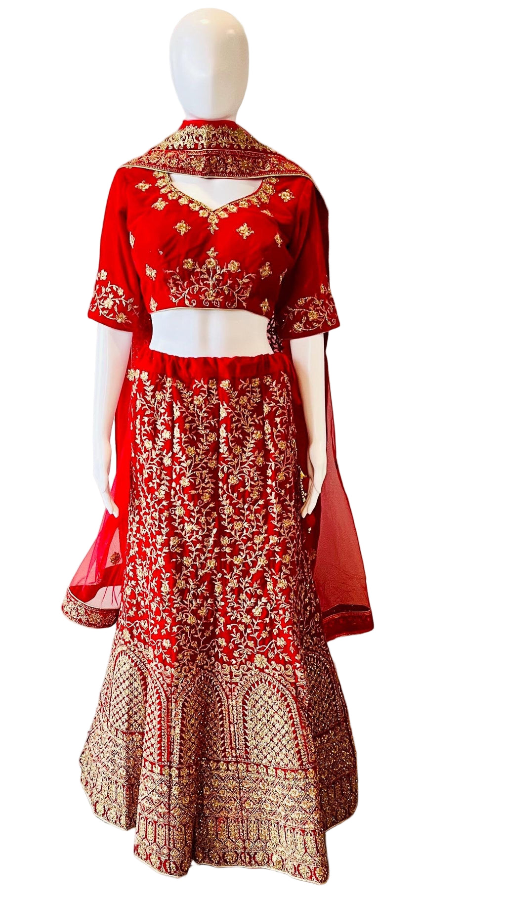 Embroidered Red Velvet Lehnga