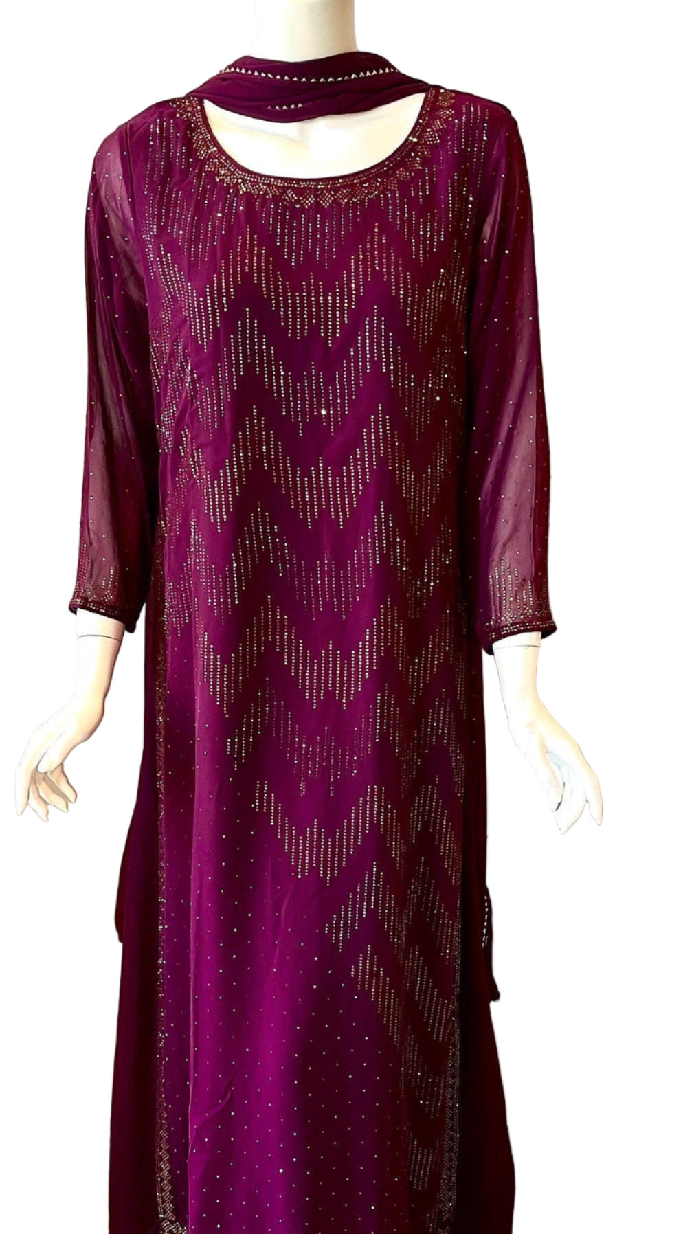 Wine Georgette Embroidered Gown