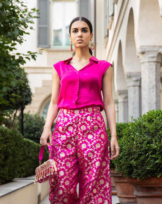 Fuchsia Banarasi Silk Clutch