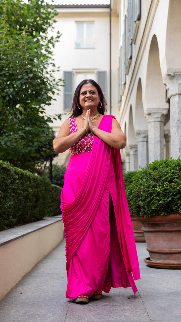 Hot Pink Readymade Saree
