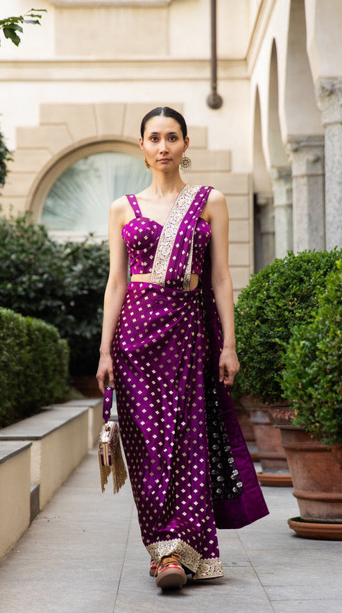 Purple Readymade Saree