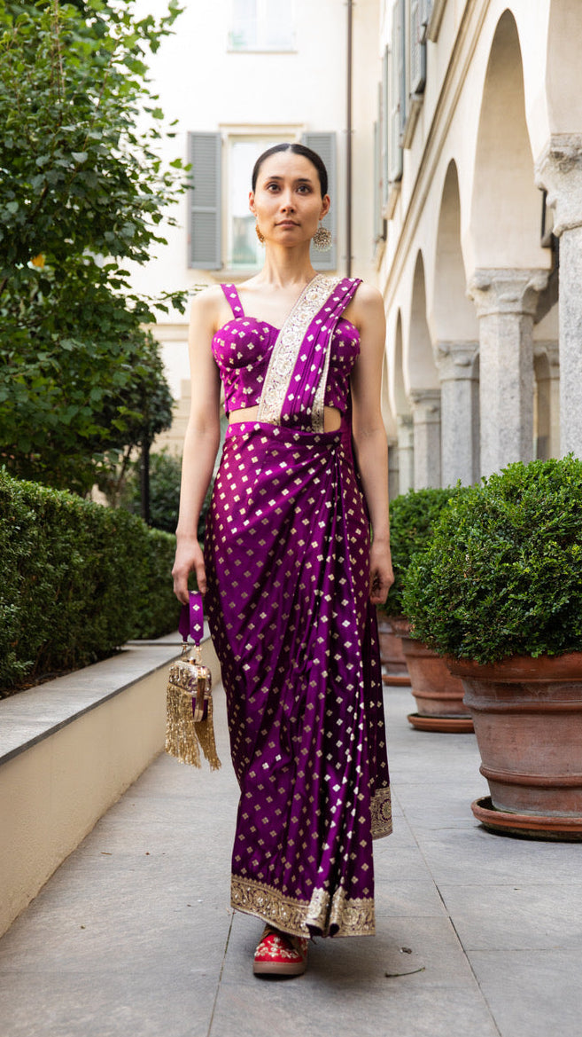 Purple Readymade Saree