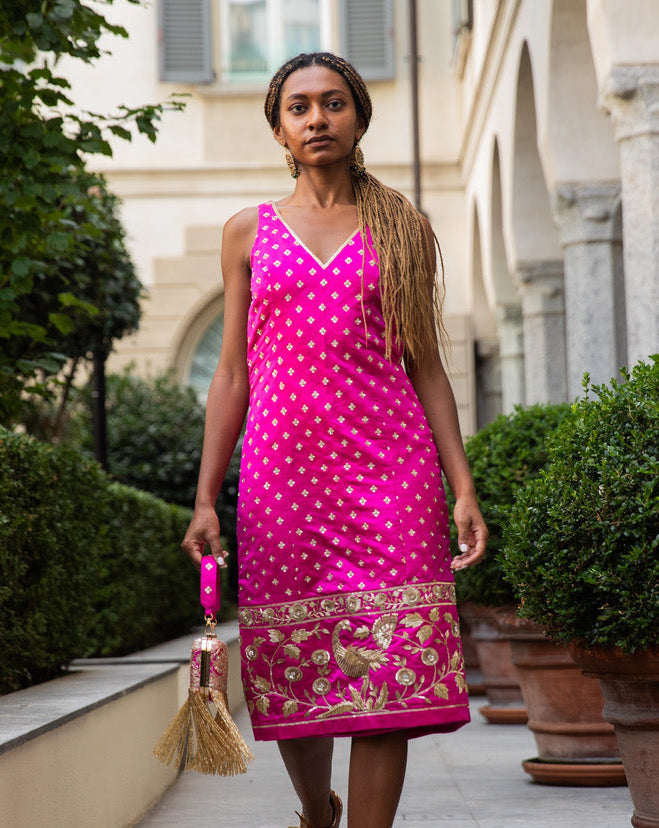 Fuchsia Banarasi Silk Clutch