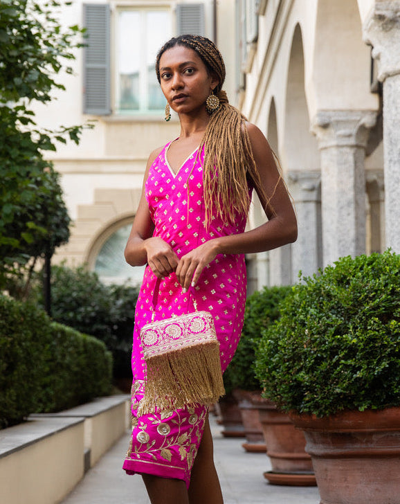 Fuchsia Banarasi Silk Clutch