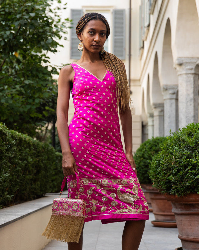 Fuchsia Banarasi Silk Clutch