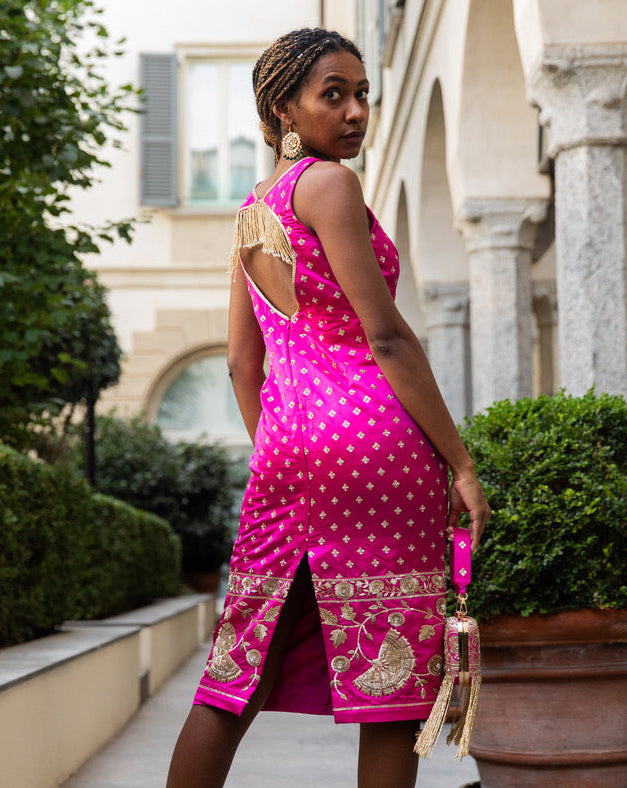Fuchsia Banarasi Silk Clutch