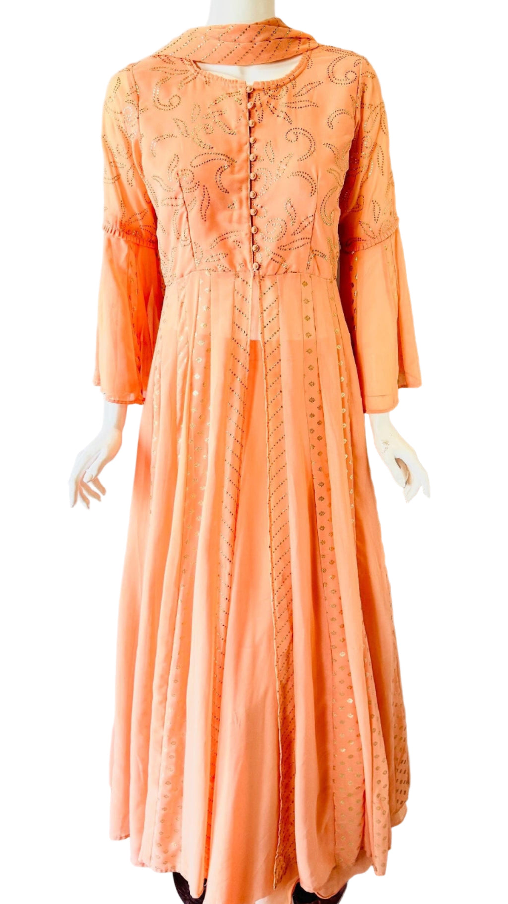 Orange Printed Long-Sleeve Lehnga
