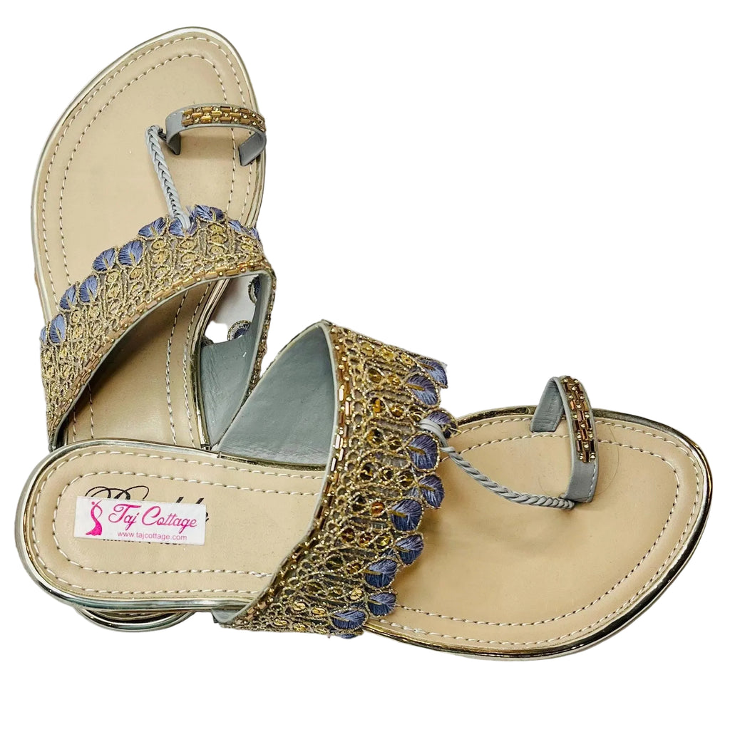 Beige & Silver Color Sandals