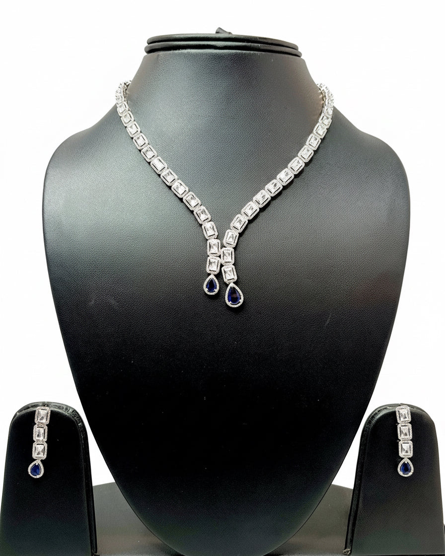Sapphire Blue Double Drop Jewelry Set