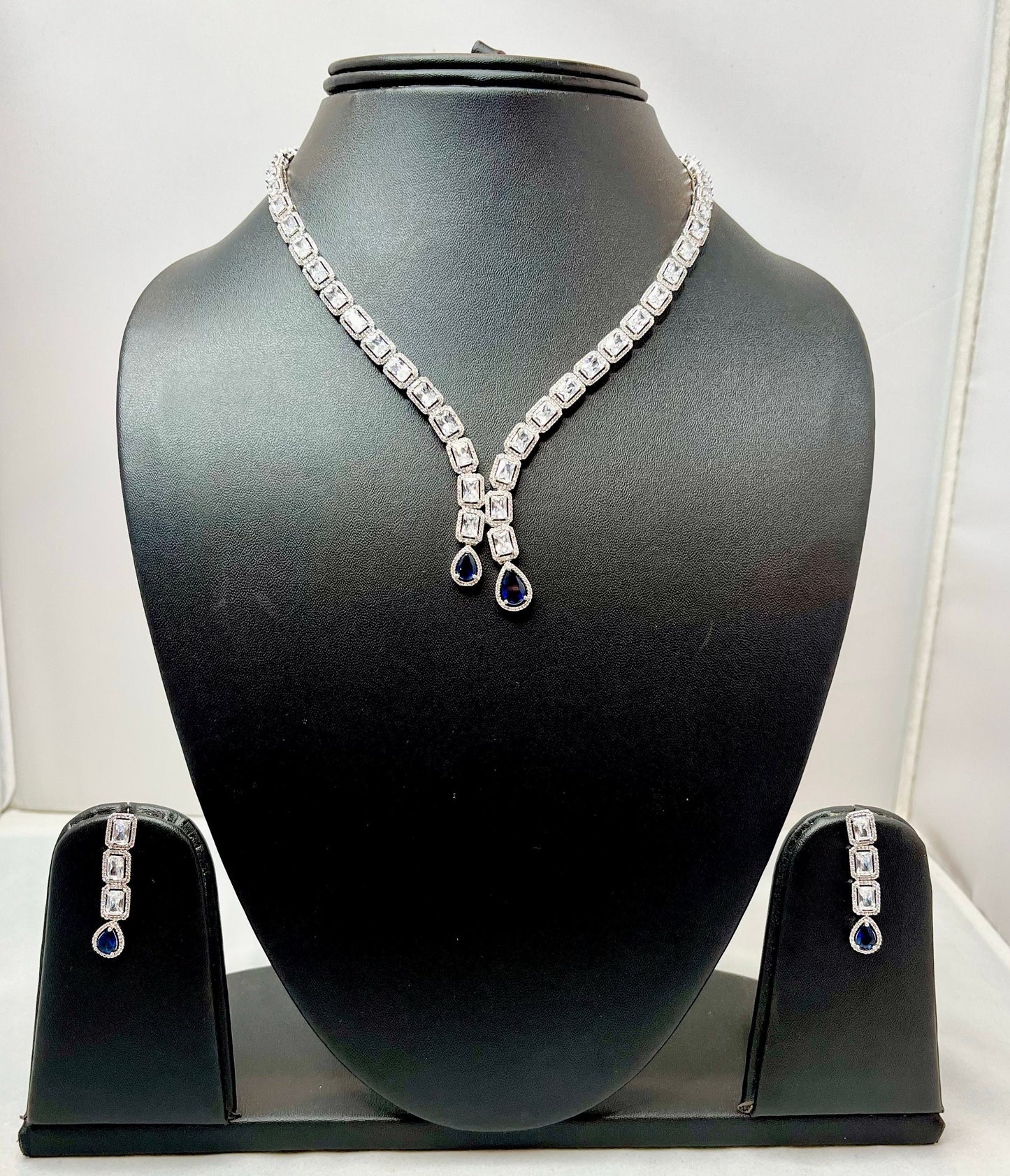 Sapphire Blue Double Drop Jewelry Set