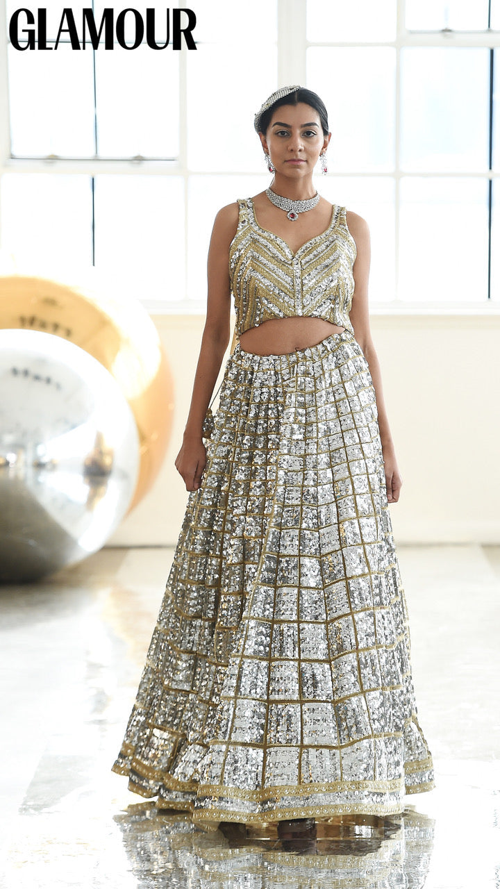 Silver & Gold Sequins Bridal Lehnga
