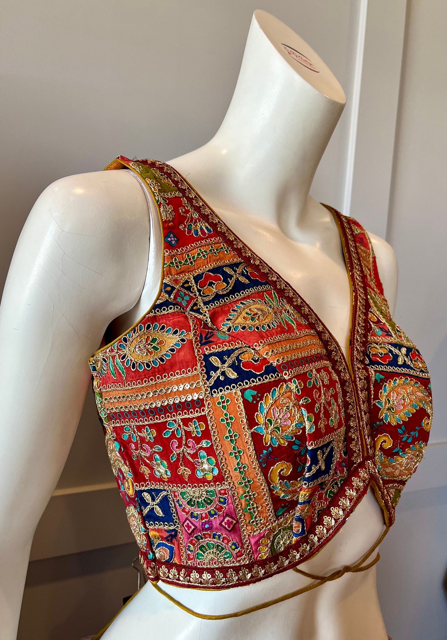 Red Embroidered Sleeveless Blouse