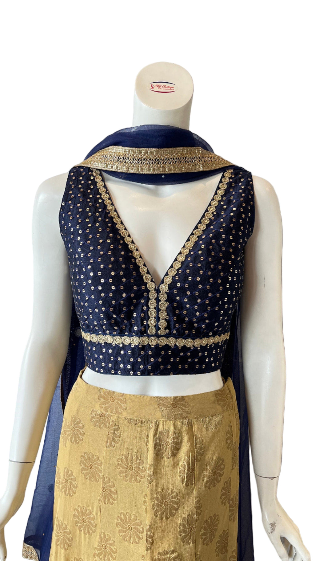Gold & Blue Lehnga with Kundans Border