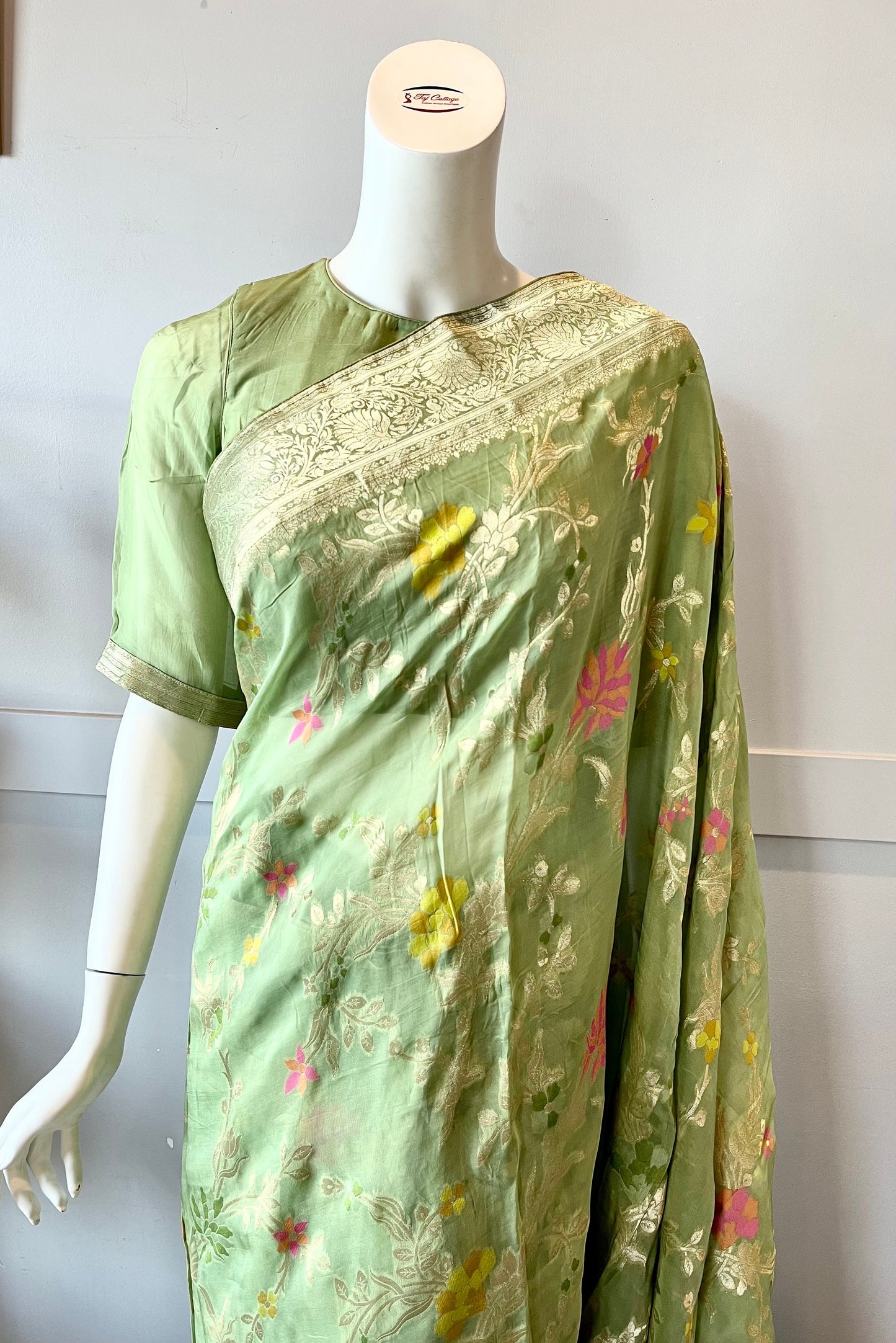 Light Green Silk Blend Golden Zari woven Banarasi saree