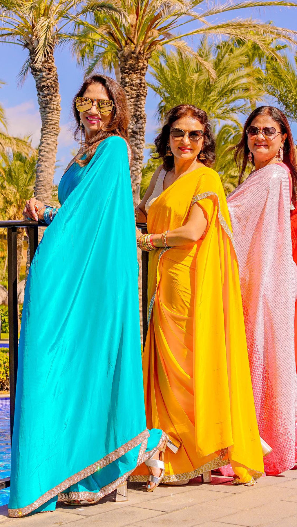 Cyan Crepe Readymade Saree