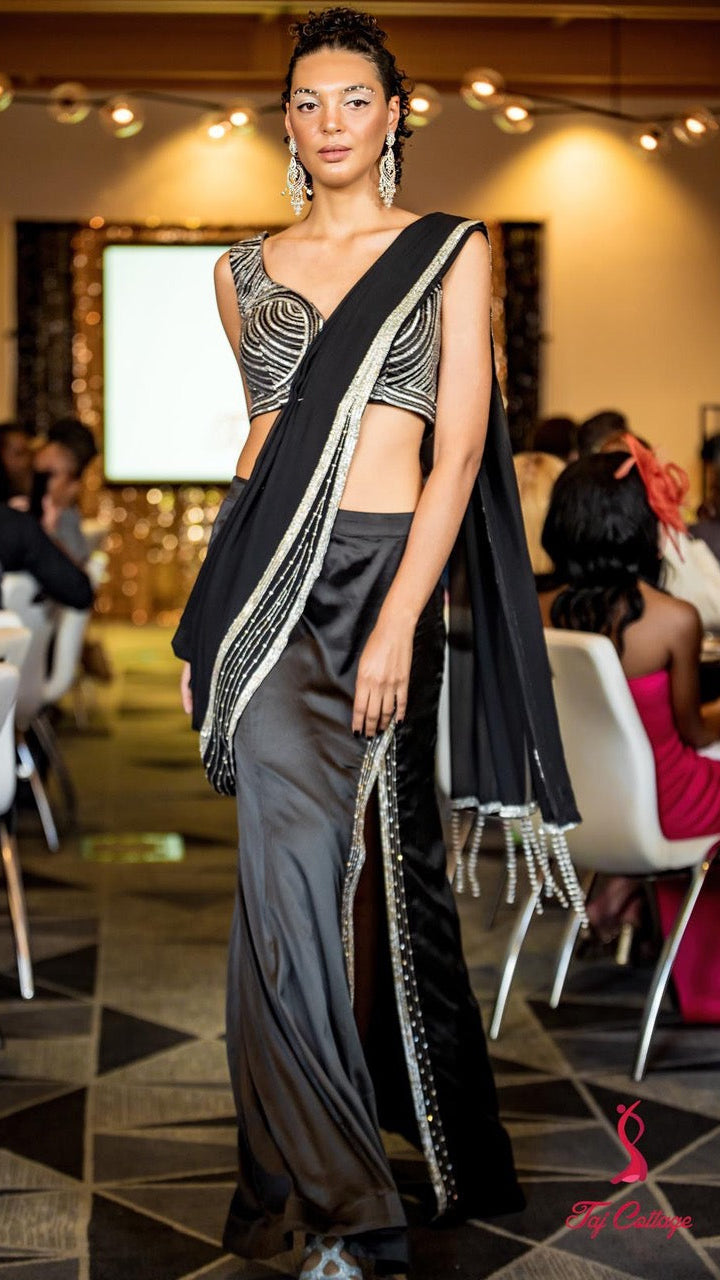 Black & Silver Readymade Saree