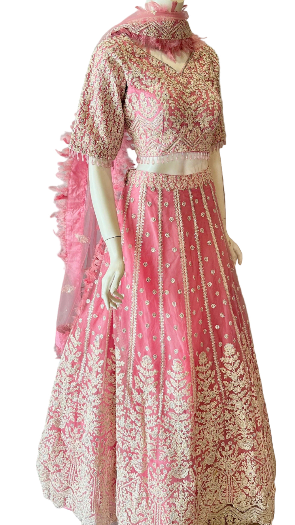 Pink Feathered Lehnga
