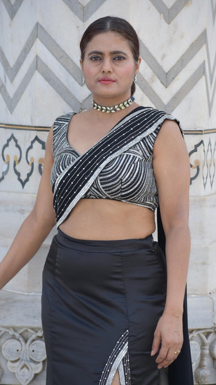 Black & Silver Readymade Saree