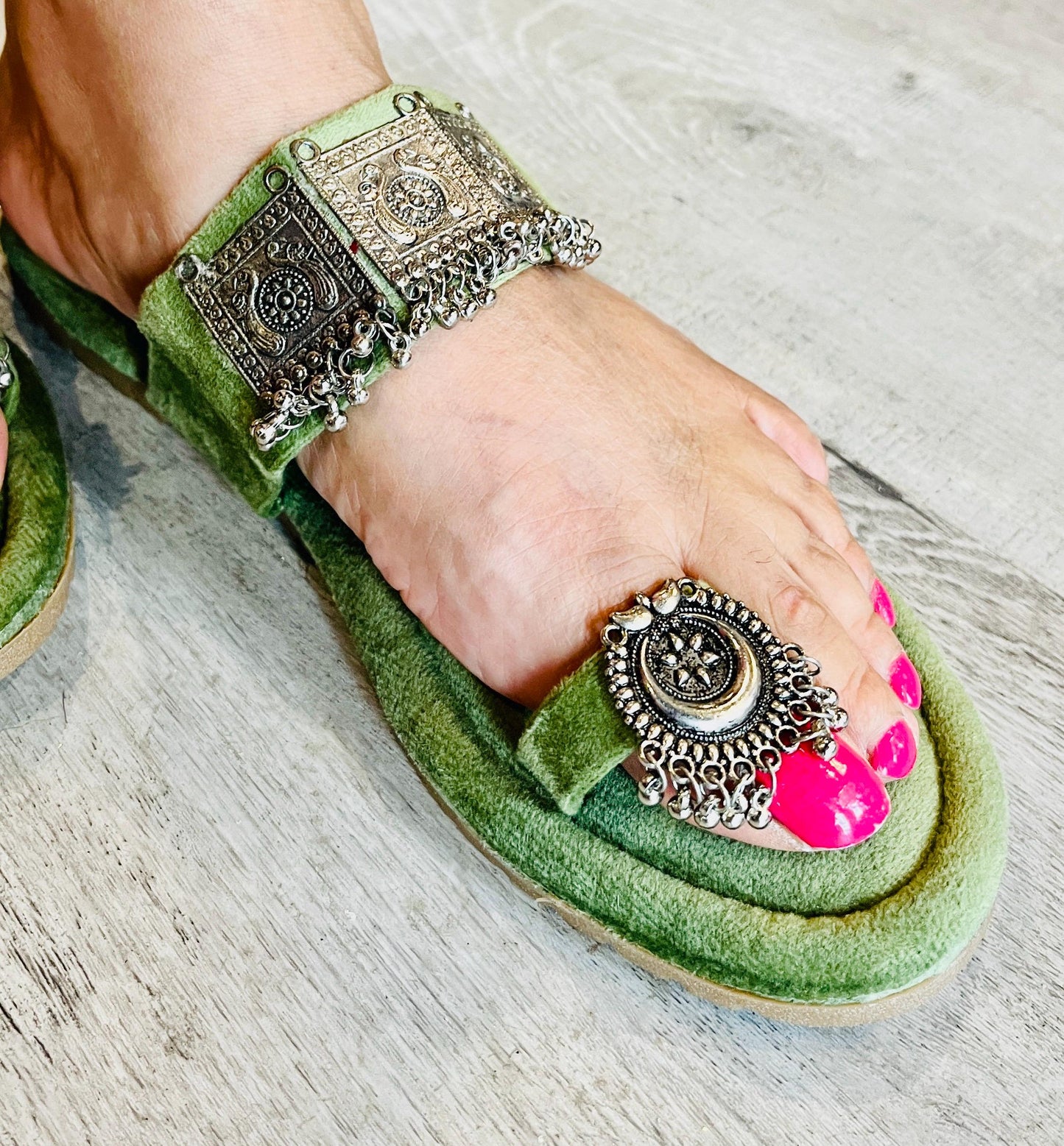 Light Green Velvet Color Sandals