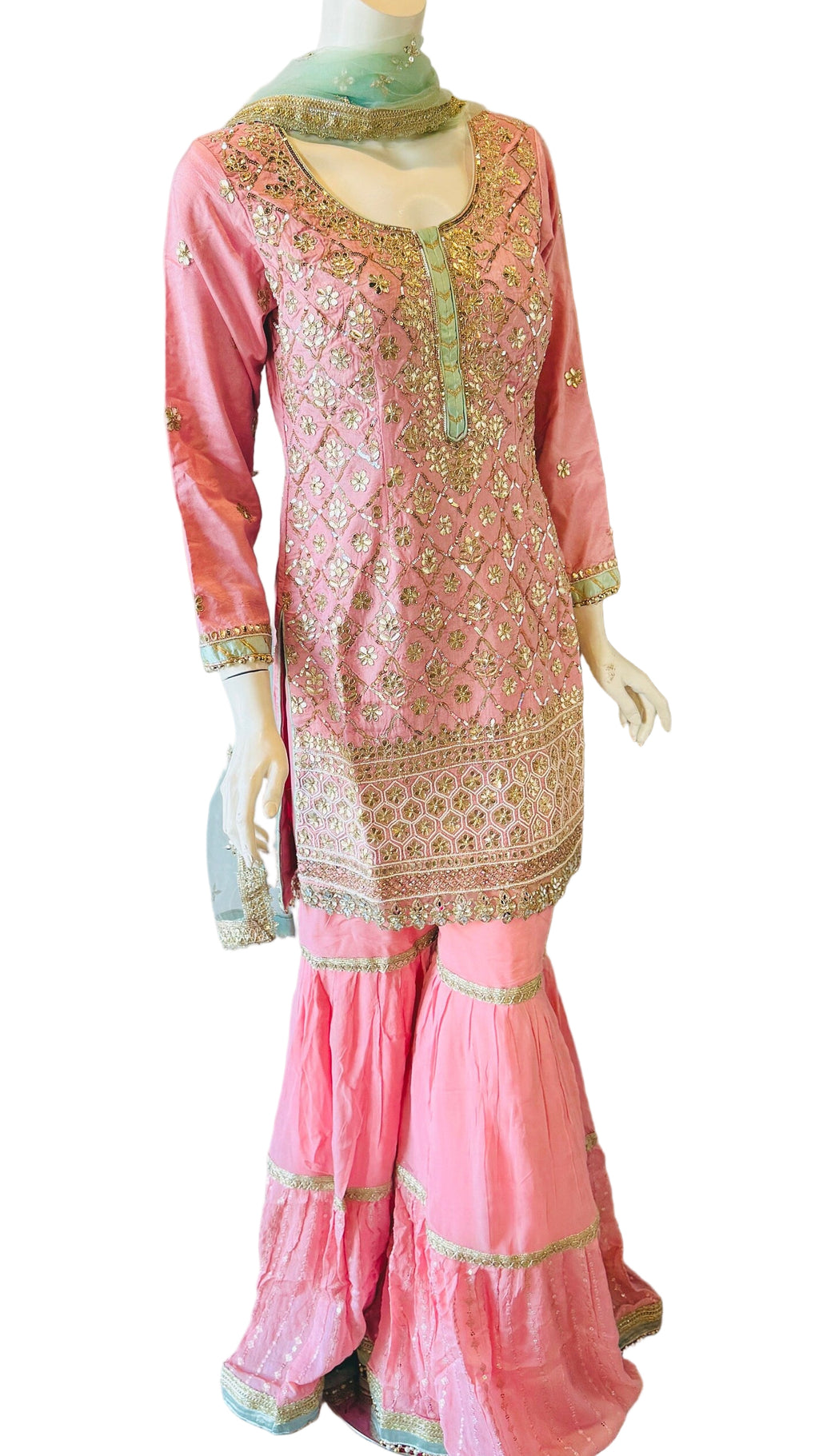 Pink and Mint Sharara Set