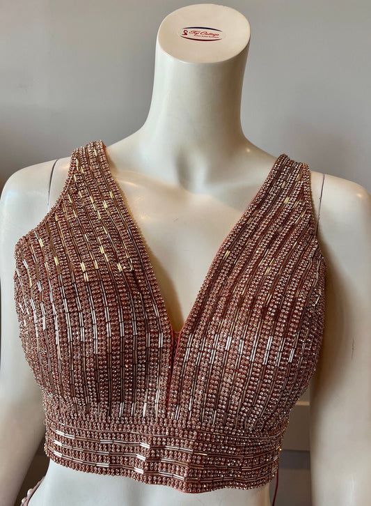 Rose Pink Color Rhinestones Blouse