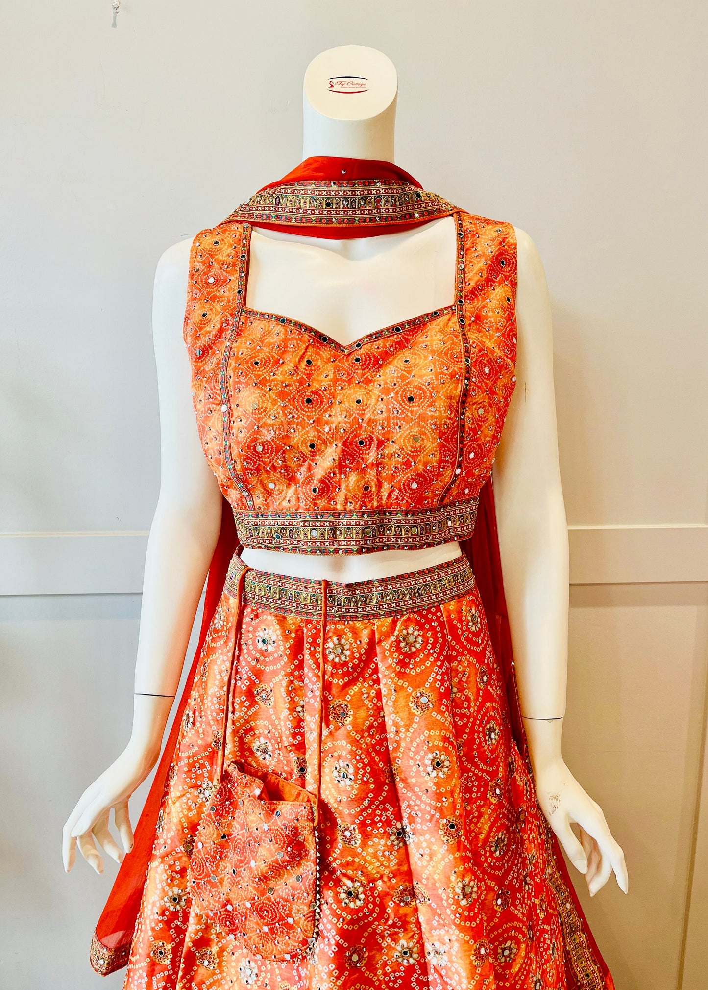 Orange Layered Embroidered Lehnga