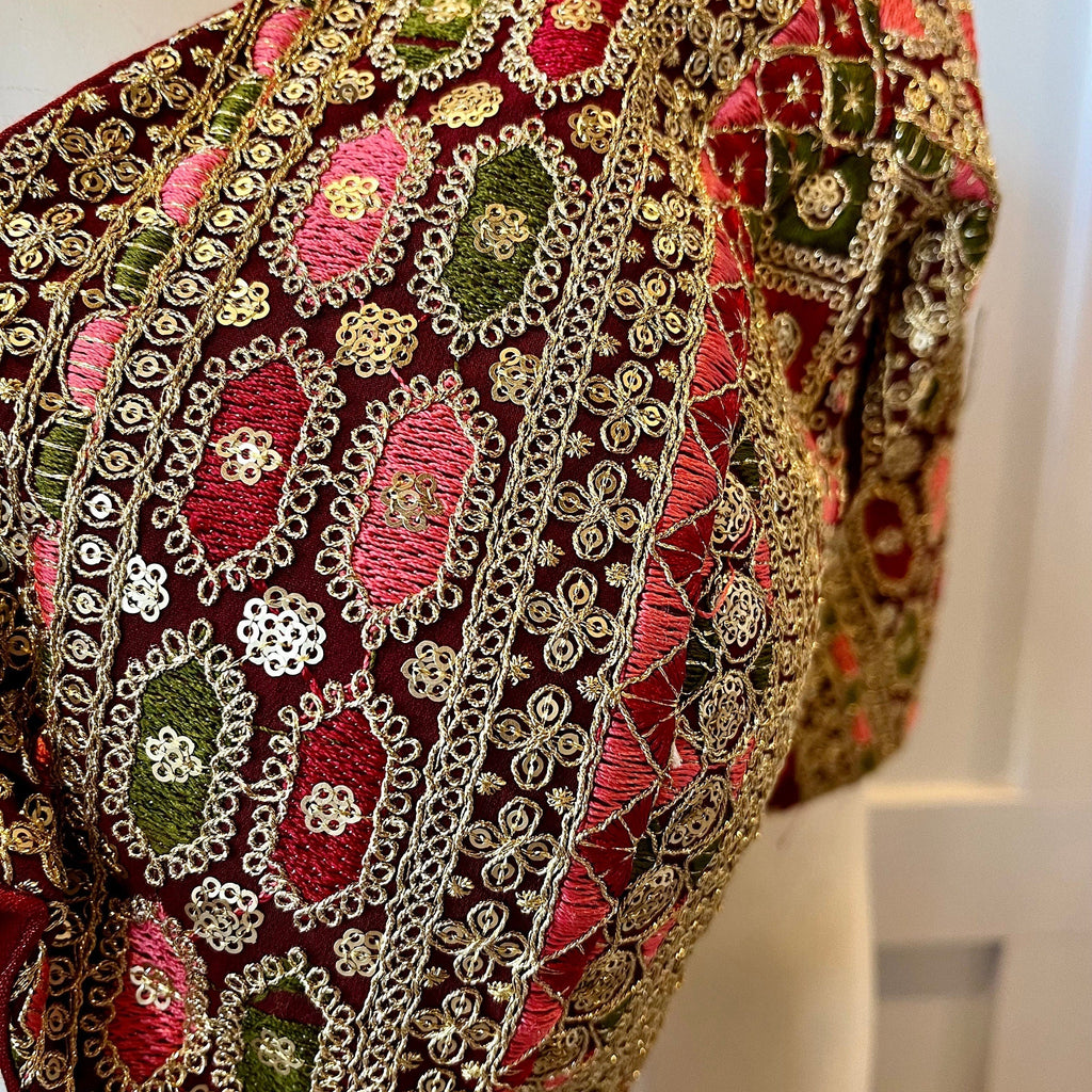 Maroon Embroidered Blouse with Tassels