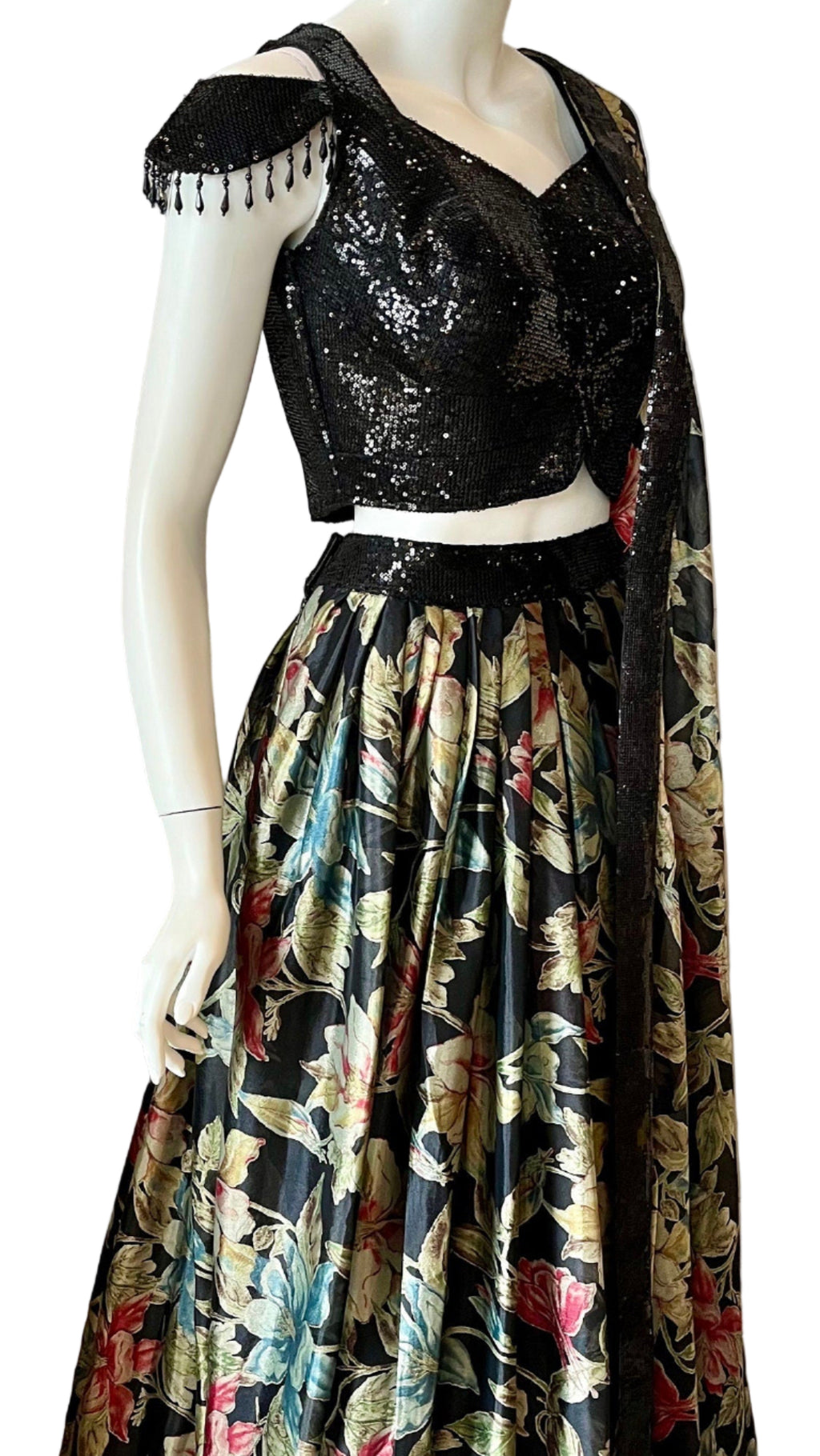 Floral Printed Black Lehnga