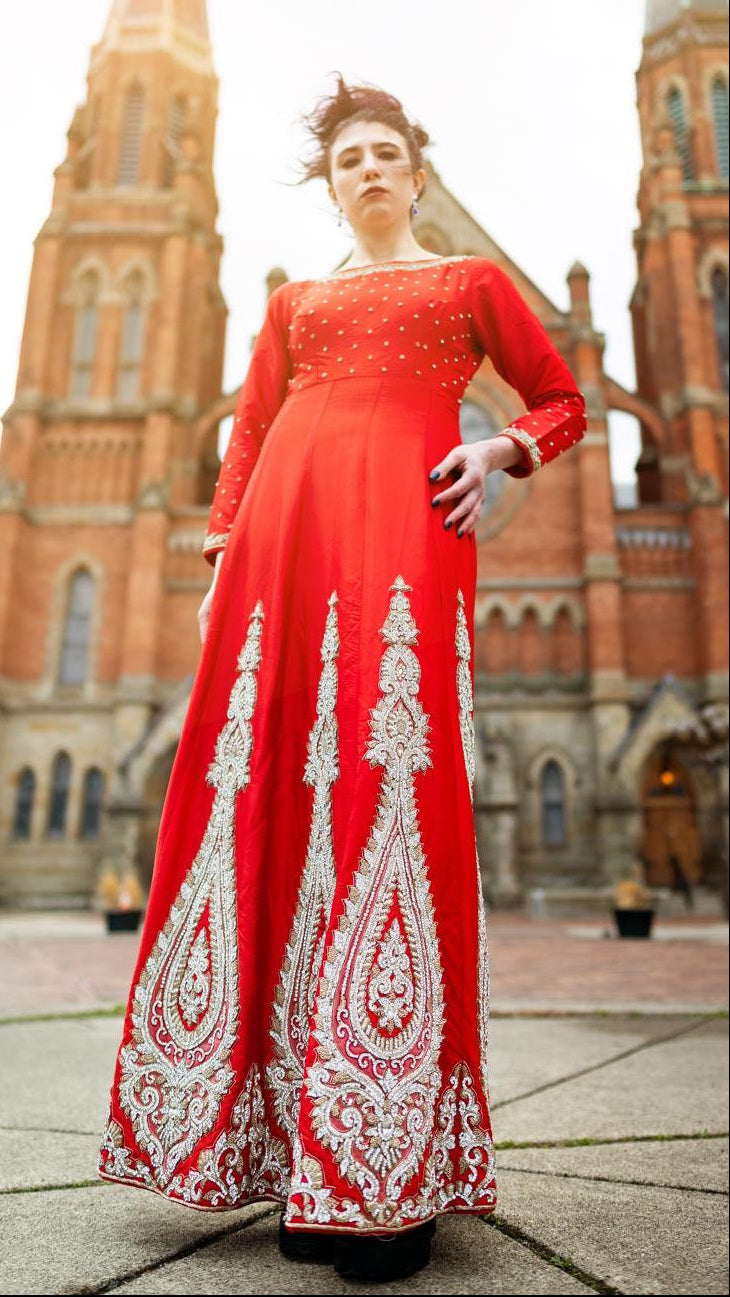 Red Silk Beaded Gown
