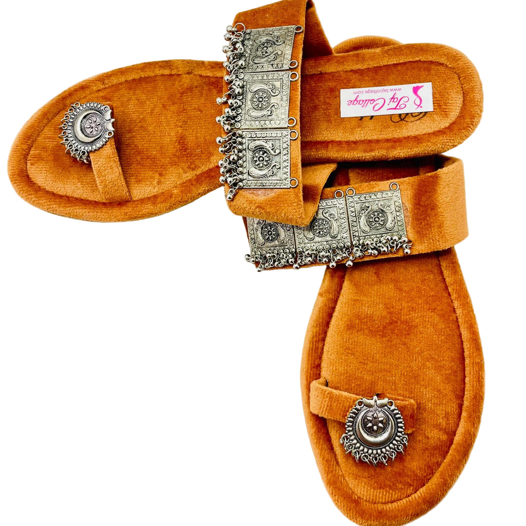 Orange Velvet Sandals