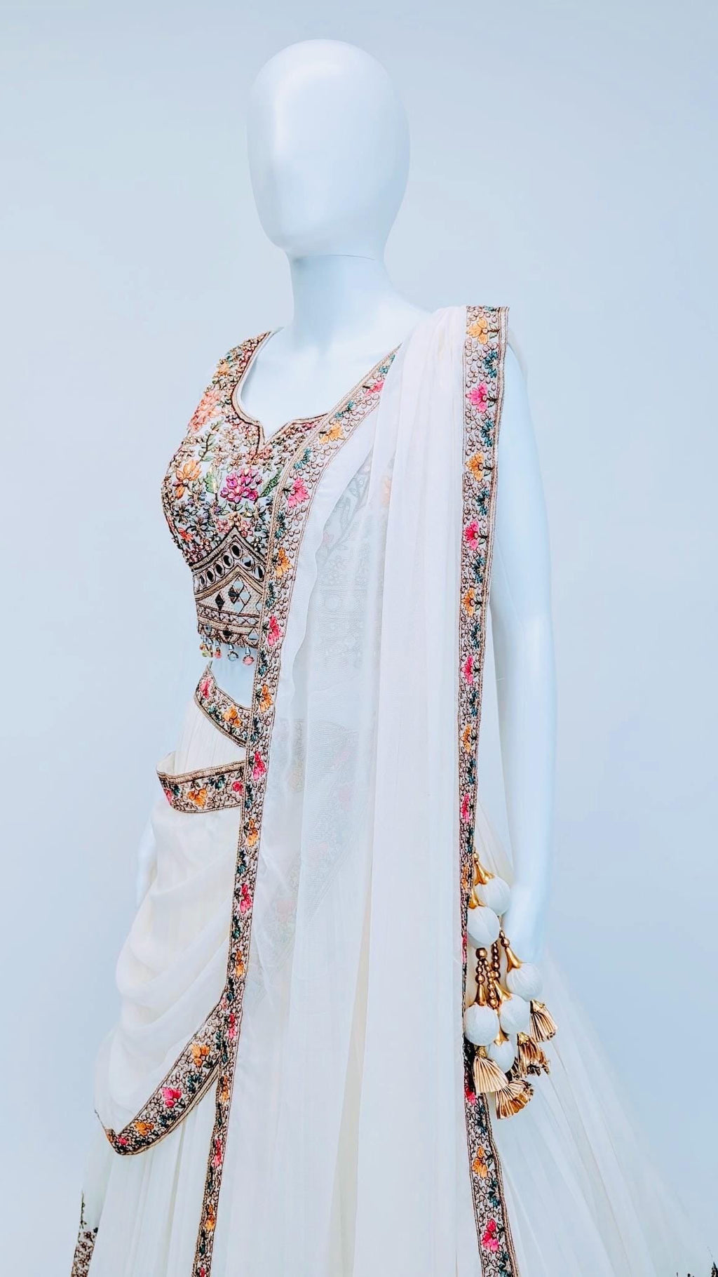 White Flower Embroidered Lehnga