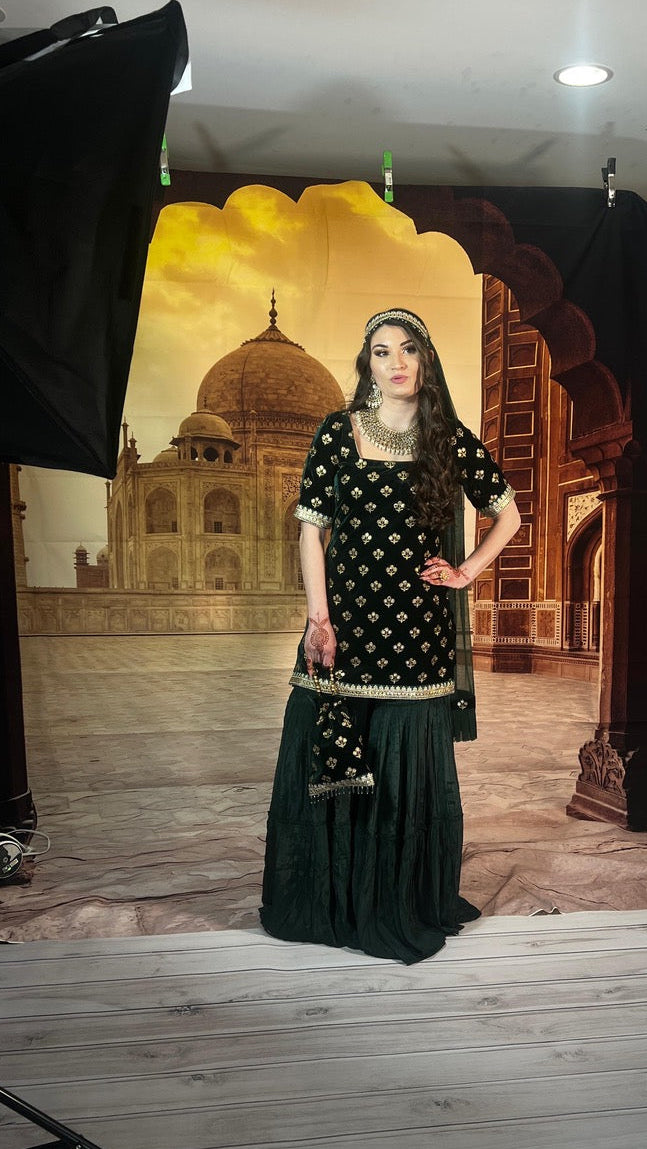 Dark Green Sharara Set