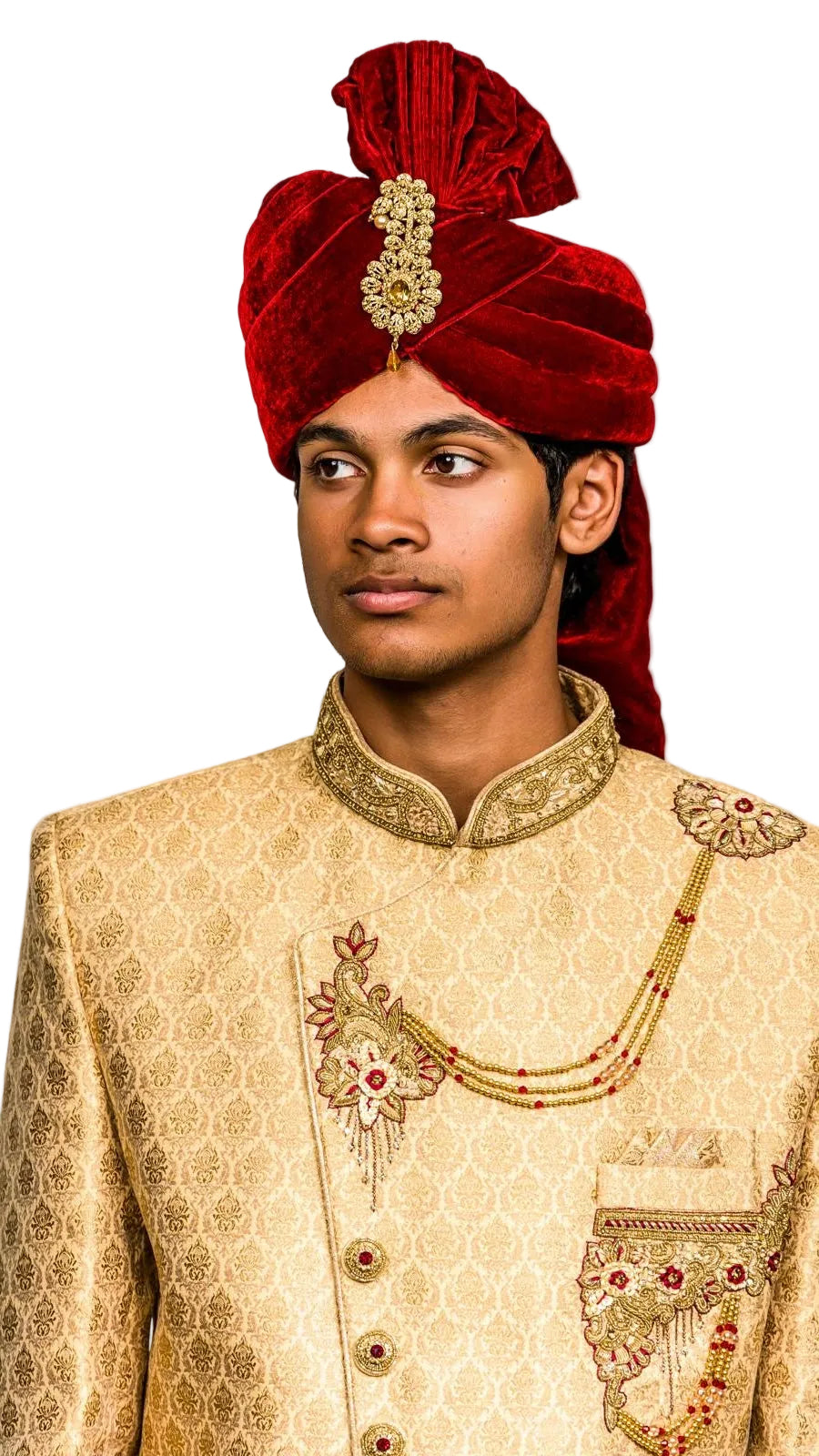 Gold &amp; Maroon Color Sherwani Set