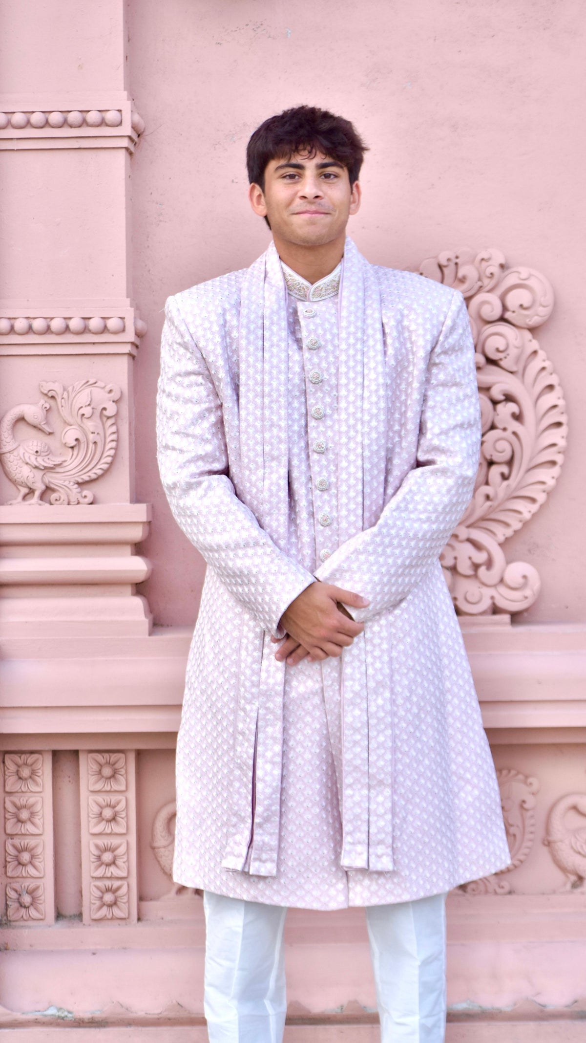 Light Pink Color Sherwani Set