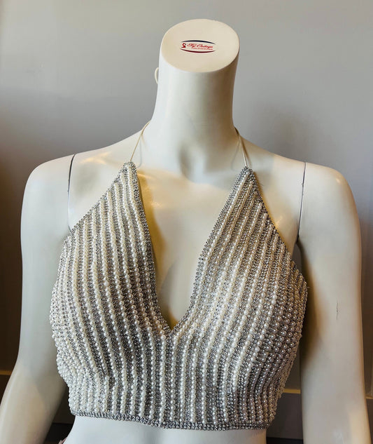 White Pearl and Rhinestone Blouse