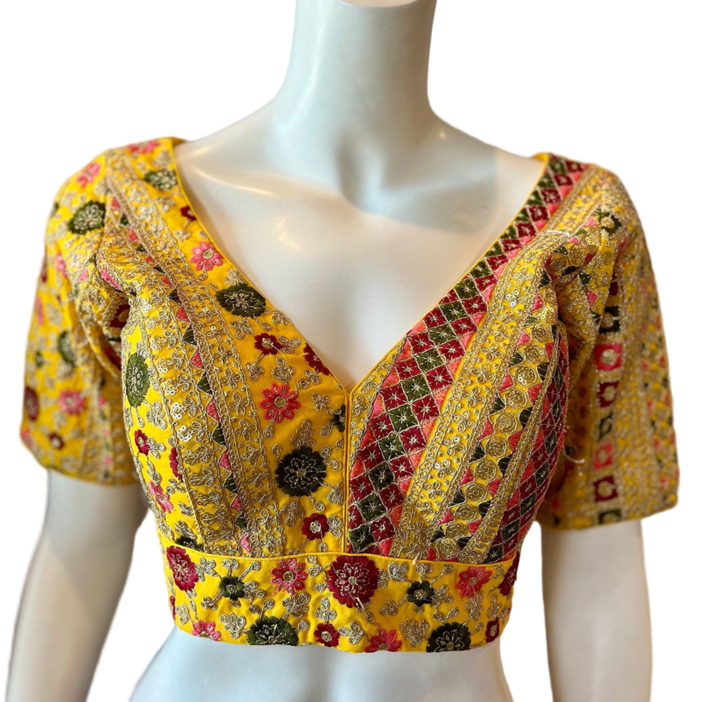 Yellow Silk Thread Embroidered Blouse
