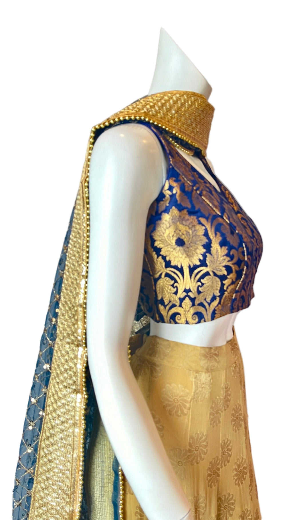Gold & Navy Lehnga with Net Duppatta