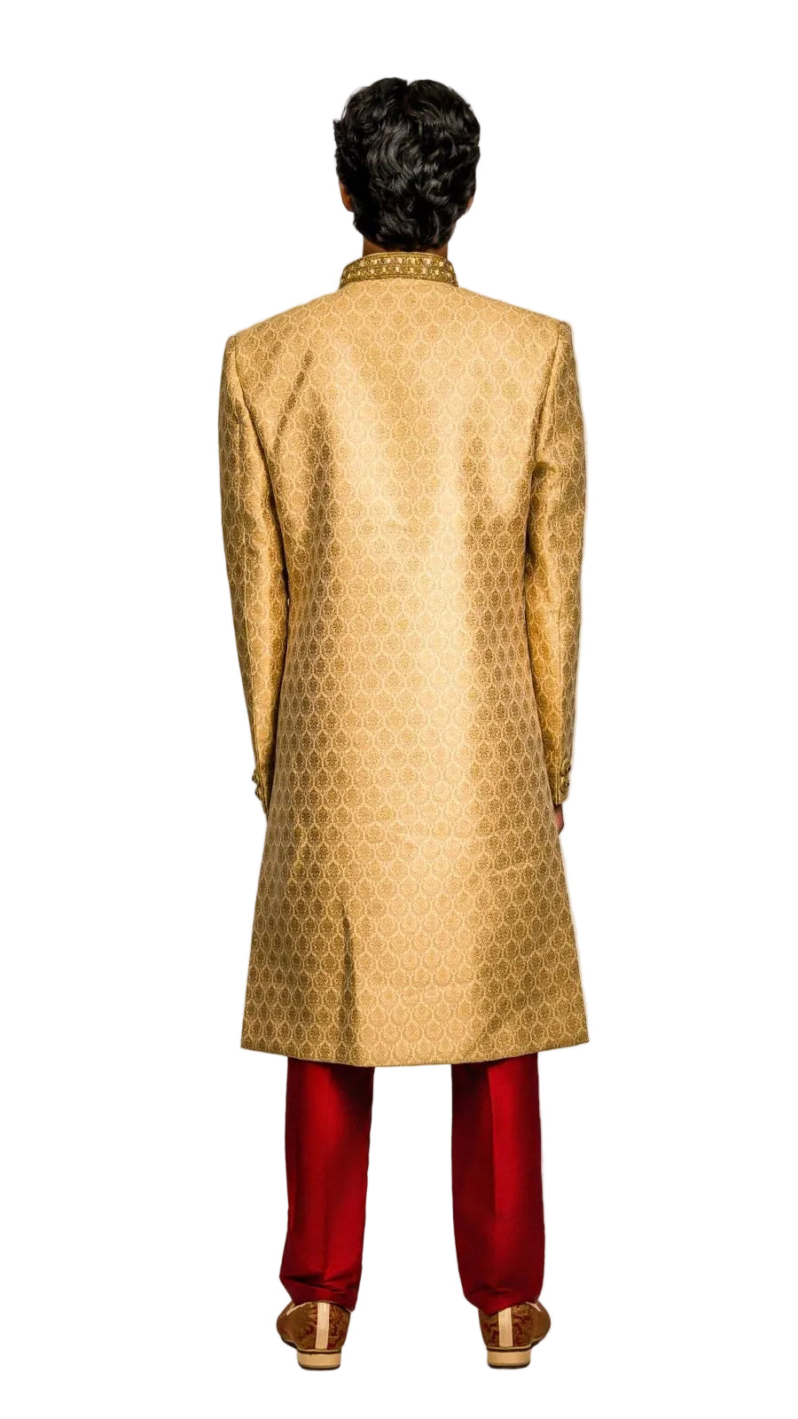 Gold &amp; Maroon Color Sherwani Set