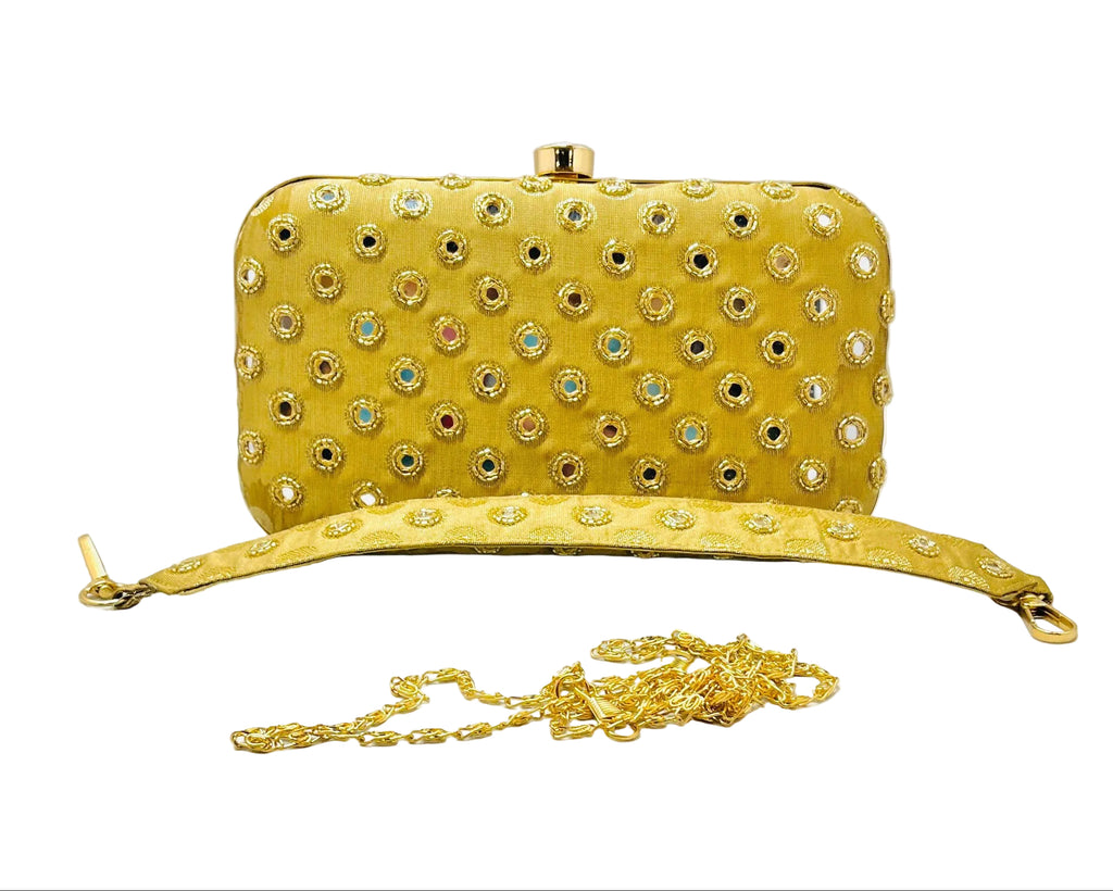 Gold Mirrored Silk Clutch