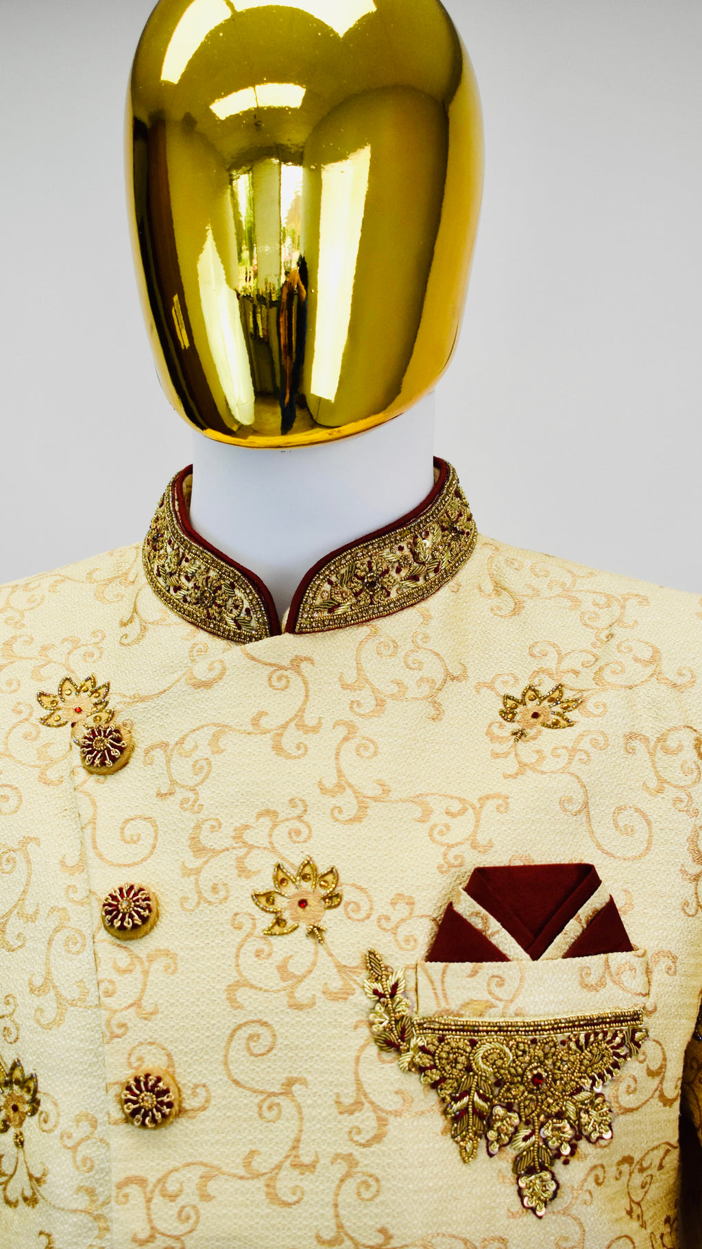 Gold &amp; Maroon Color Sherwani Set