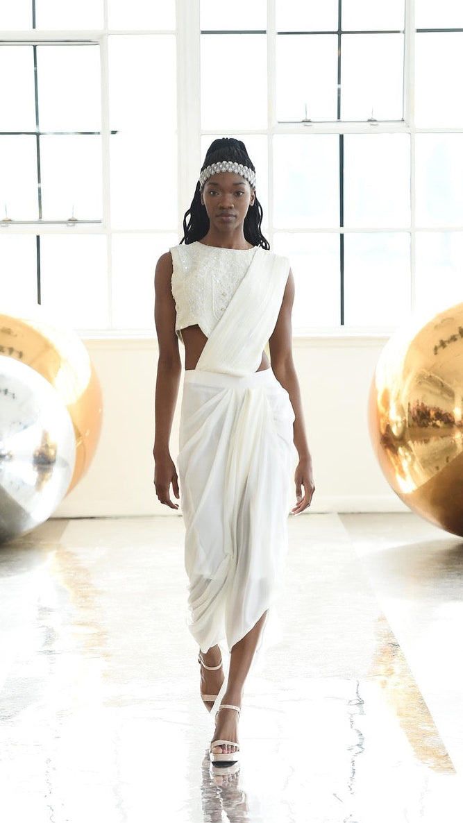 Crop Top with Draped Skirt/Saree