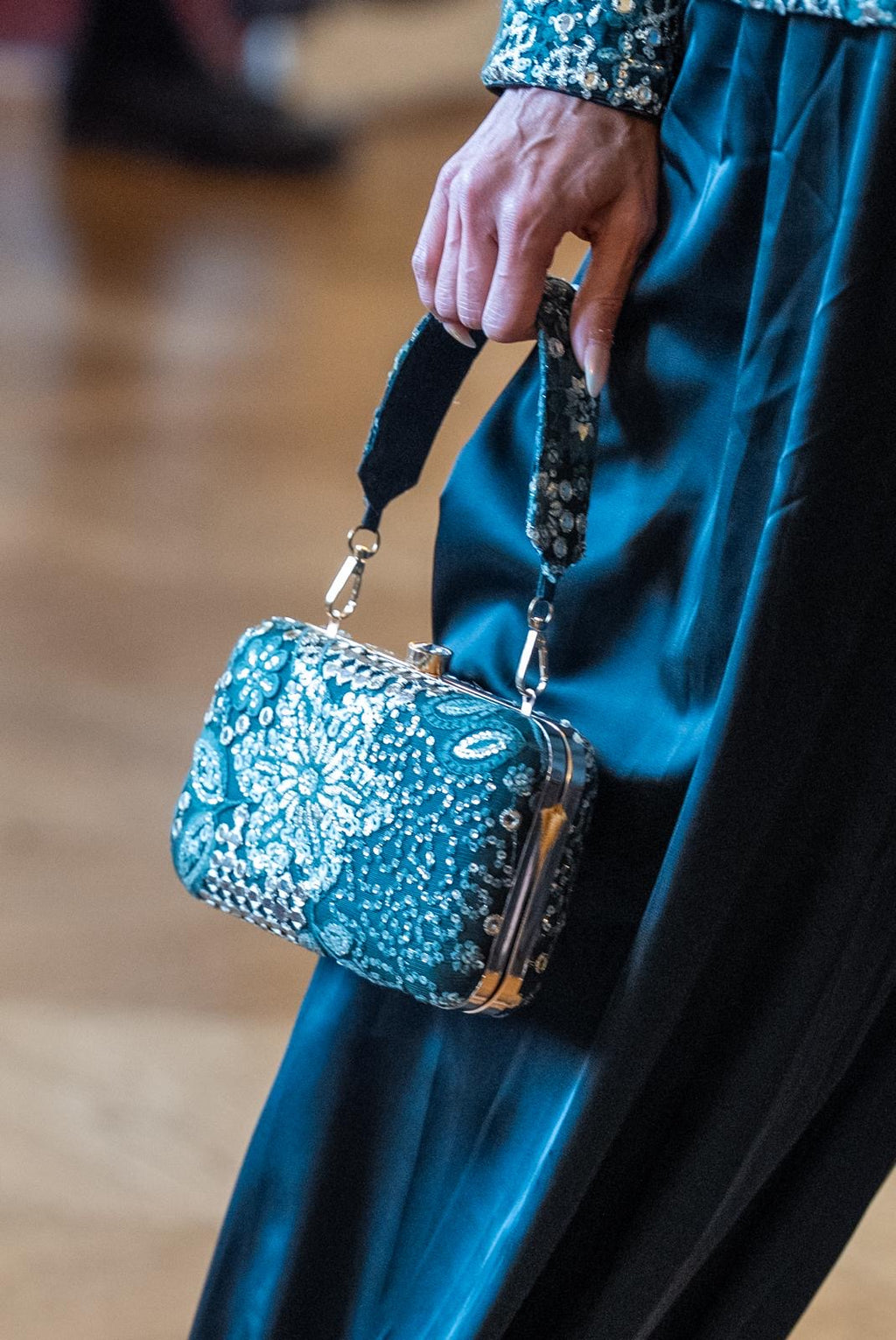 Indian Embroidered Clutch Emerald Green