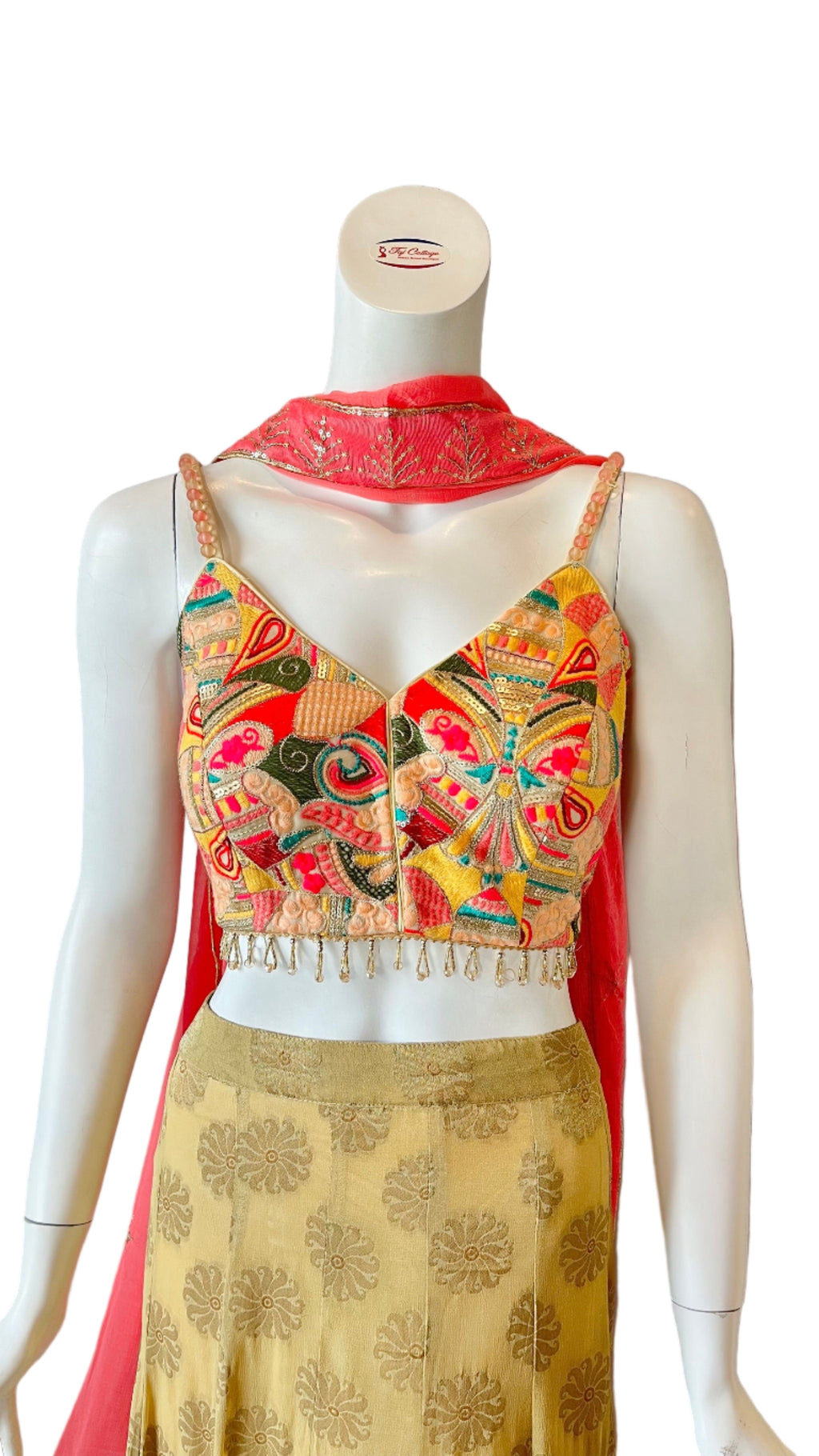 Gold & Pink Lehnga with Beaded Trim