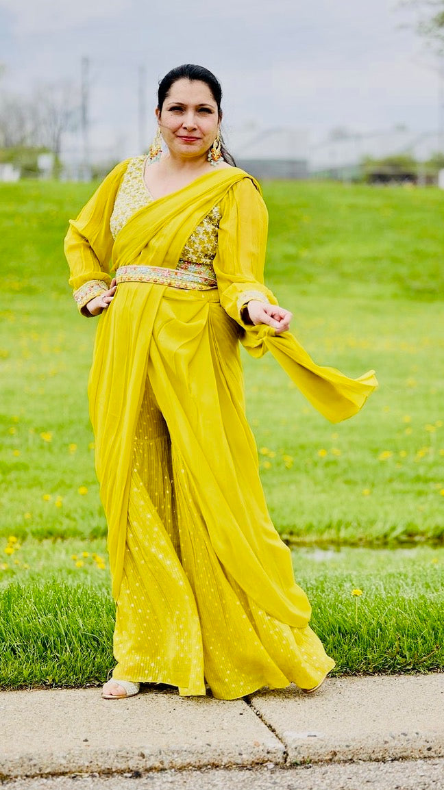 Olive Green Readymade Saree