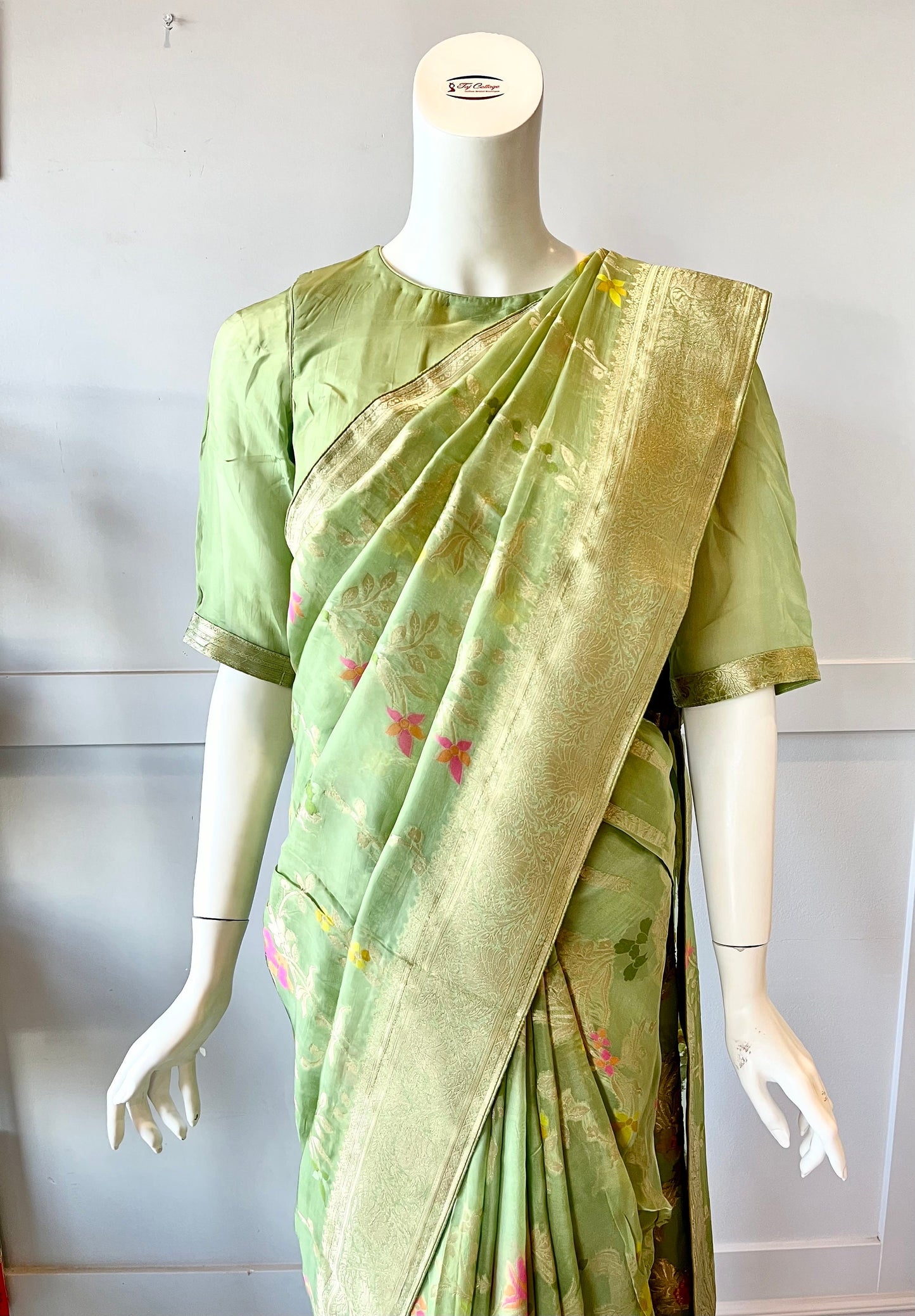 Light Green Silk Blend Golden Zari woven Banarasi saree