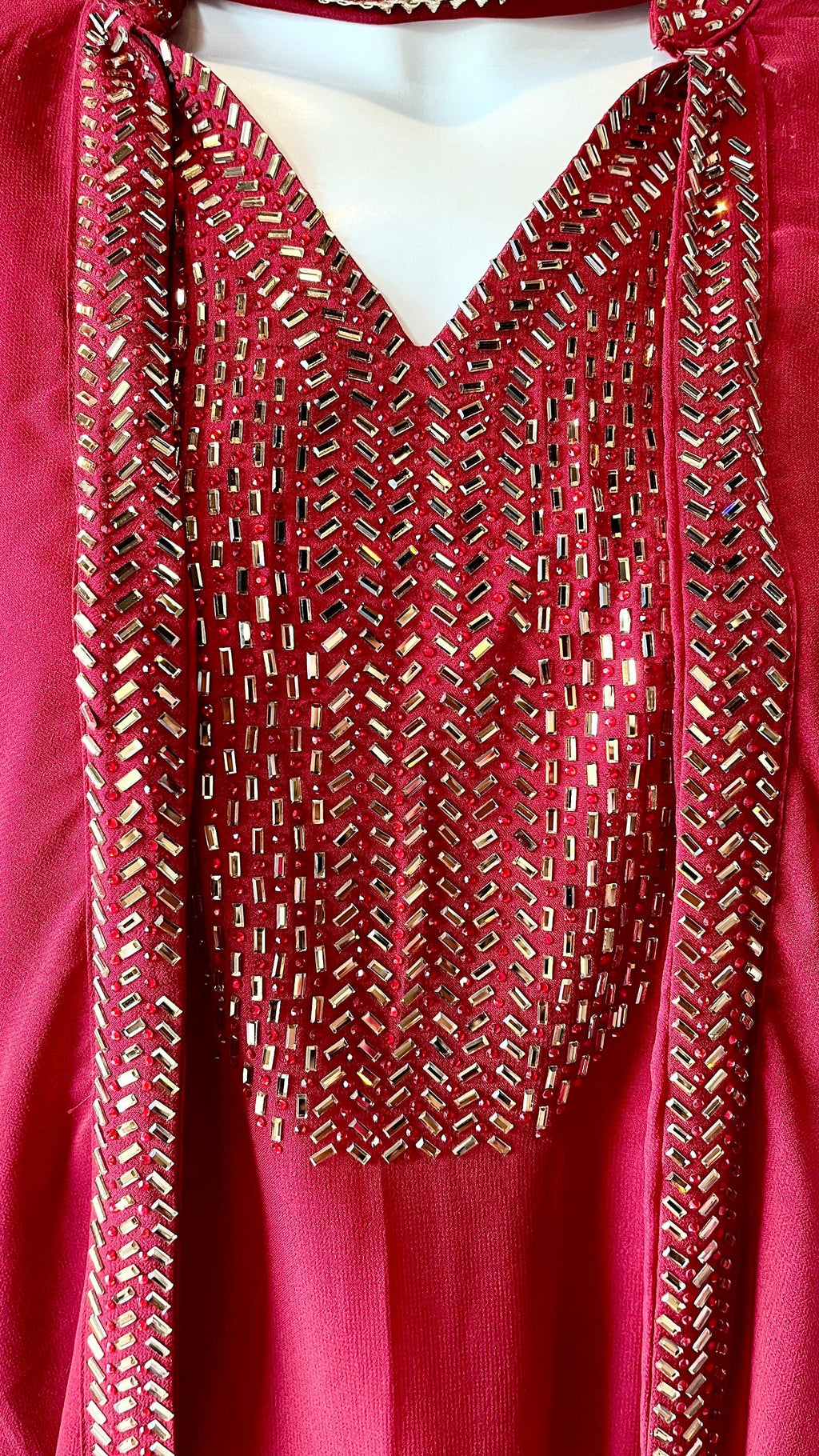 Red Georgette Crystal Gown