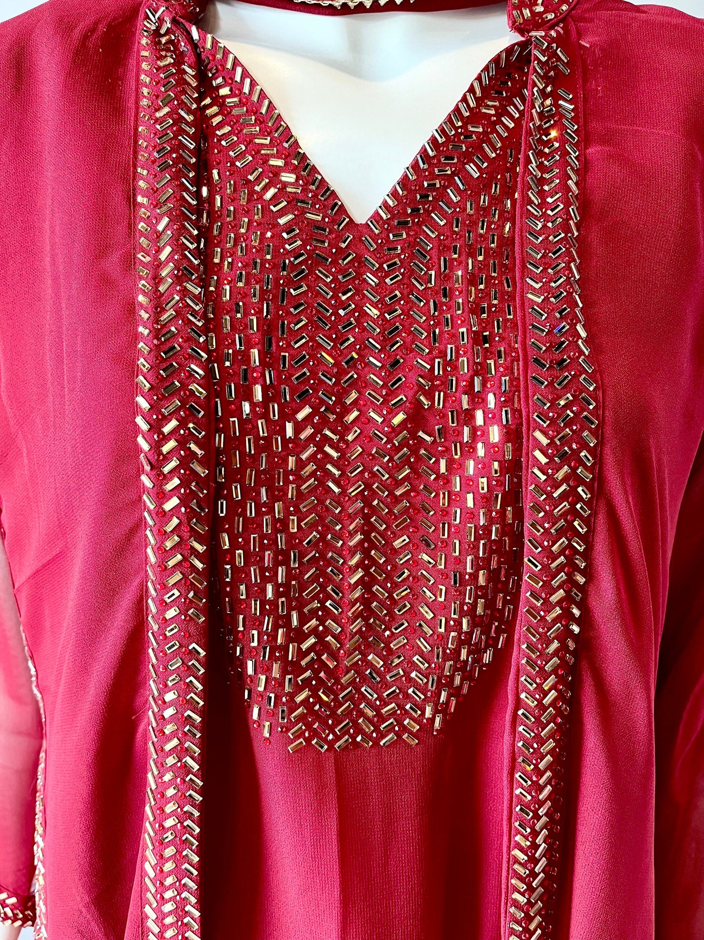 Red georgette gown