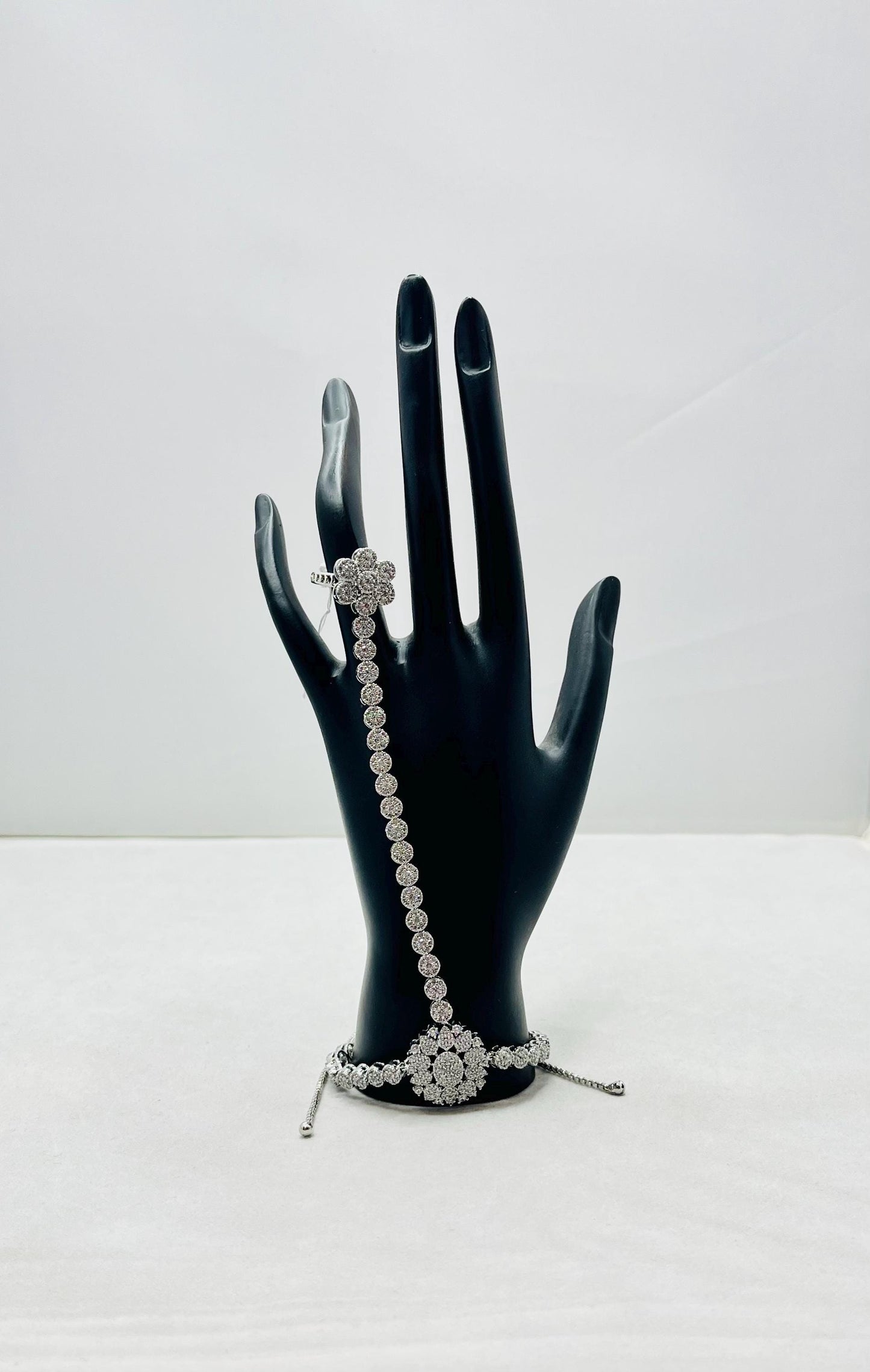 Hand bracelet silver bridal finger ring